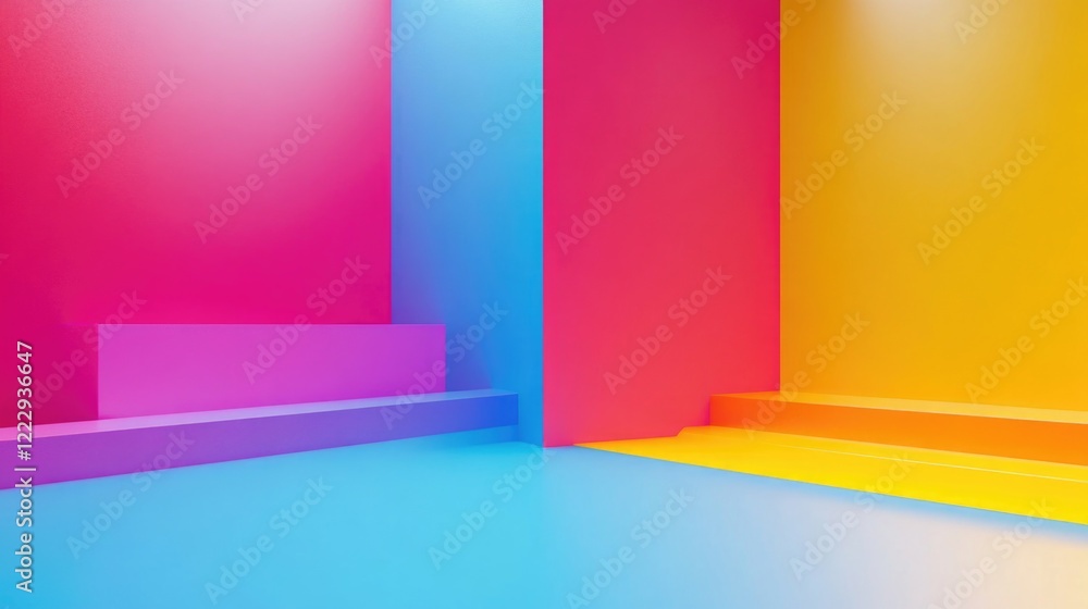 Poster vibrant colorful design studio workspace with abstract walls and floors ideal for creative projects 