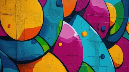Fototapeta premium Vibrant colorful mural artwork with abstract shapes and empty space for creative text or advertising message