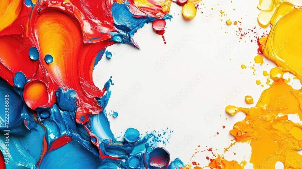 Poster colorful abstract art with bright paint swirls and empty space for text or branding