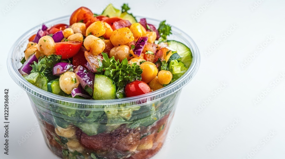 Aufkleber fresh and vibrant vegetarian salad in takeout container with blank space for customizable text