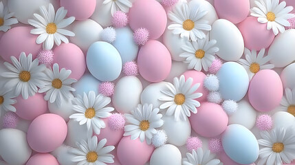 Obraz premium Colorful Easter eggs surrounded by daisies create a festive spring vibe