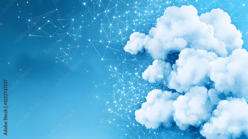 Poster digital clouds with a blue background and abstract connections