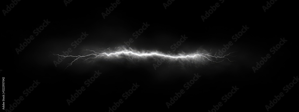 Poster dramatic lightning bolt illuminating a dark stormy sky with ample negative space for customizable te