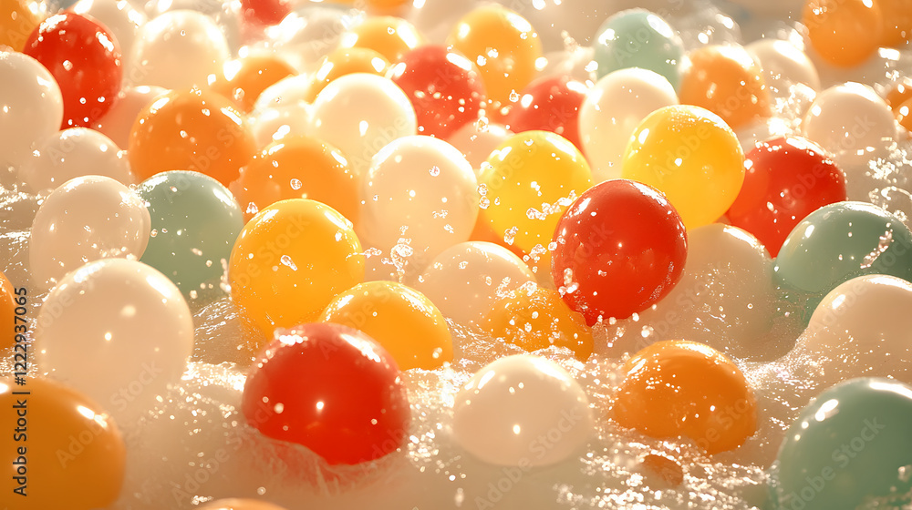 Poster colorful balls floating in water create a vibrant and playful scene