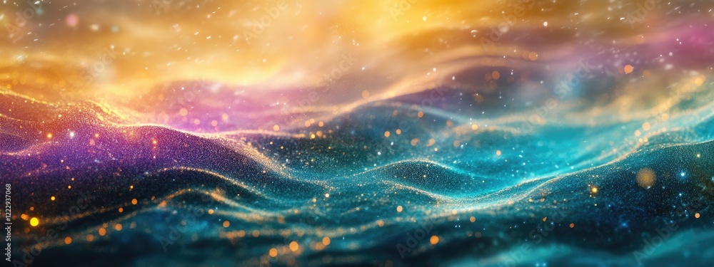 Poster dreamy abstract background with colorful blurred lights and bokeh effects featuring neon glow and sp