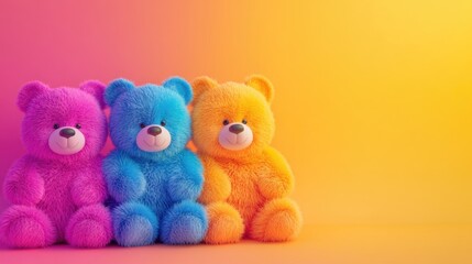 Cheerful colorful teddy bears for playful designs with bright gradients and space for text in a vibrant setting