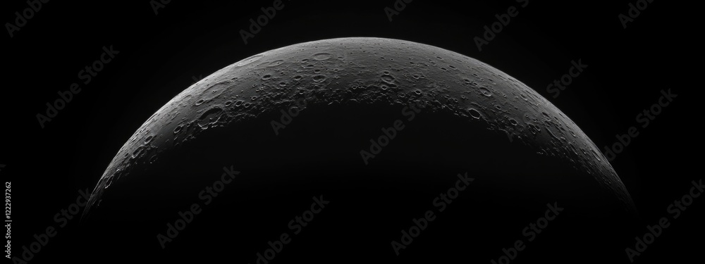 Poster crescent moon silhouetted against a dramatic black sky with ample space for text and design elements