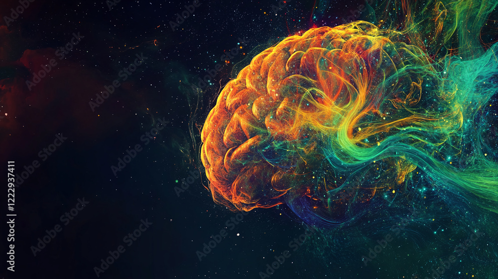Aufkleber Abstract digital brain in space with colorful energy and cosmic elements