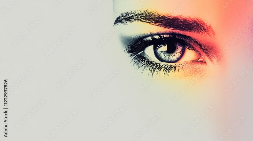 Poster conceptual image of a human eye with differently colored iris and space for text or design elements