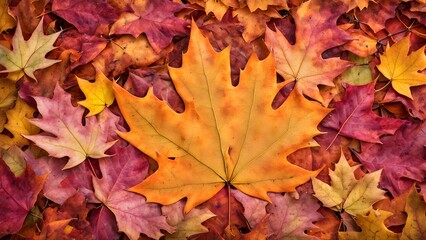 Fototapeta premium High-resolution image of vibrant autumn leaves in warm orange, red, and burgundy hues, forming a natural background texture.