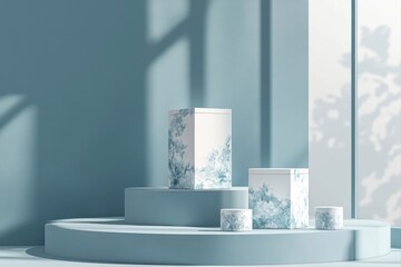 Elegant Display of Decorative Boxes on a Minimalist Stage