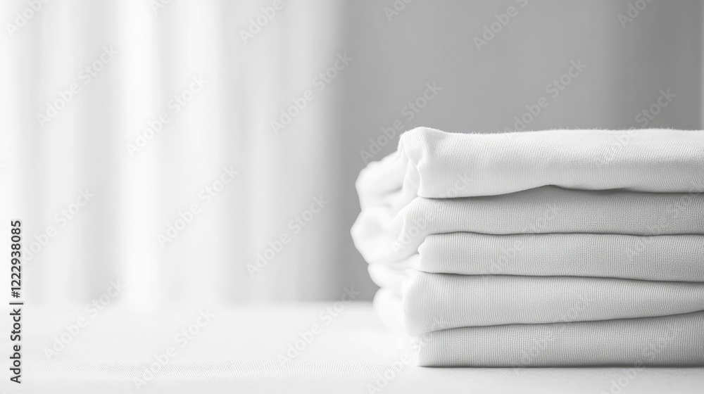 Poster folded white t shirt mockup on a pristine white table with ample empty space for text or branding el