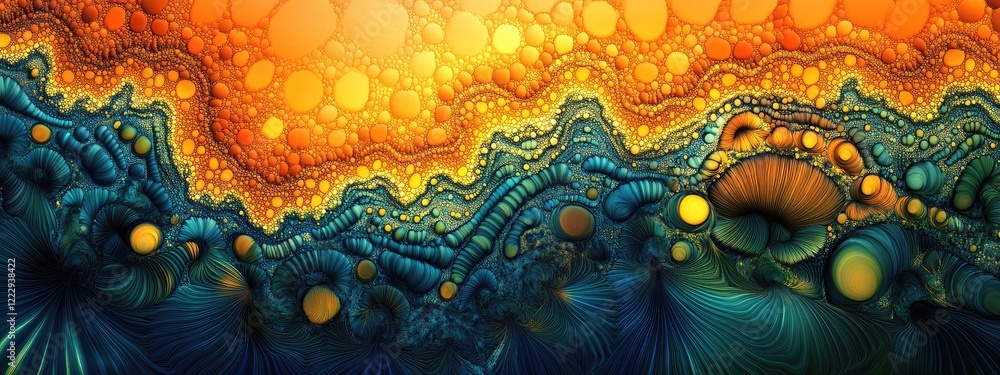 Aufkleber vibrant abstract landscape with bold colors and intricate patterns resembling a summer sunset over a