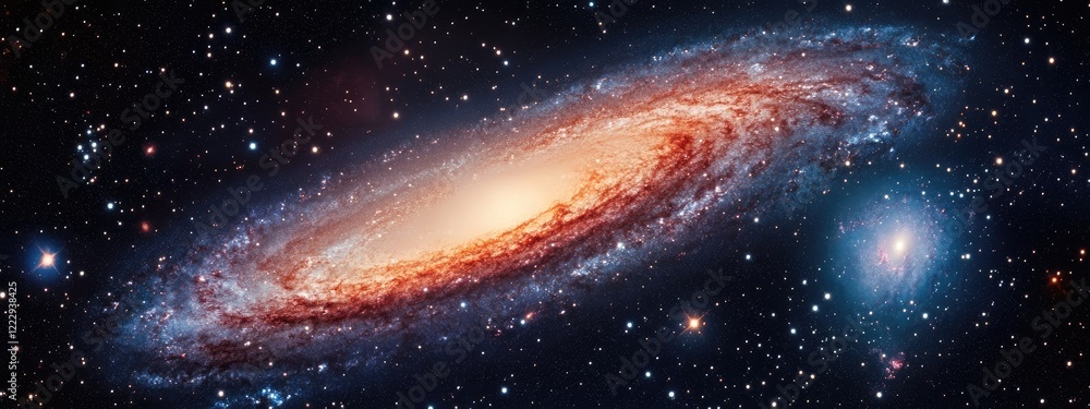 Poster galactic journey through a vibrant universe with expansive space for text and imagination