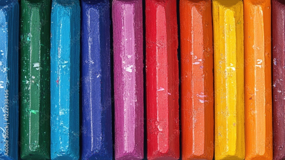 Poster cross section of vibrant colored crayons with labels for educational or creative projects with copy 