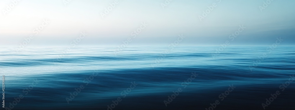 Poster serene blue gradient ocean surface background with tranquil atmosphere and ample space for text or d