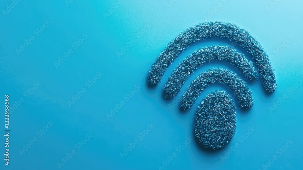 Poster digital fingerprint and wi-fi symbol illustrating internet security with space for text in blue back