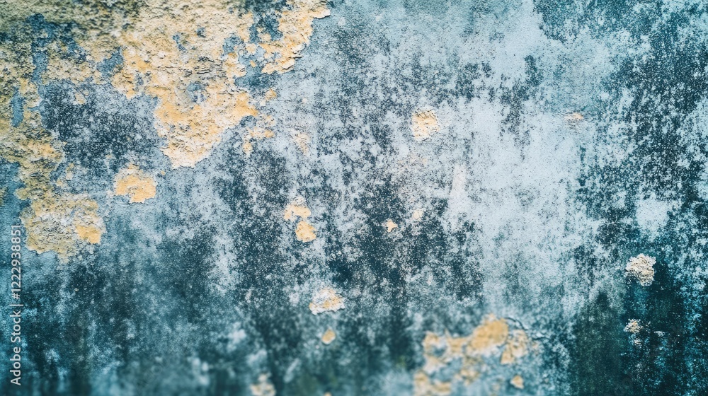Poster moldy surface detail with blue tones and blurred background ideal for text insertion in creative des