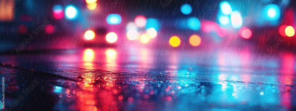 Poster vibrant bokeh lights in neon fog creating a dramatic atmosphere with textured grunge and ample space