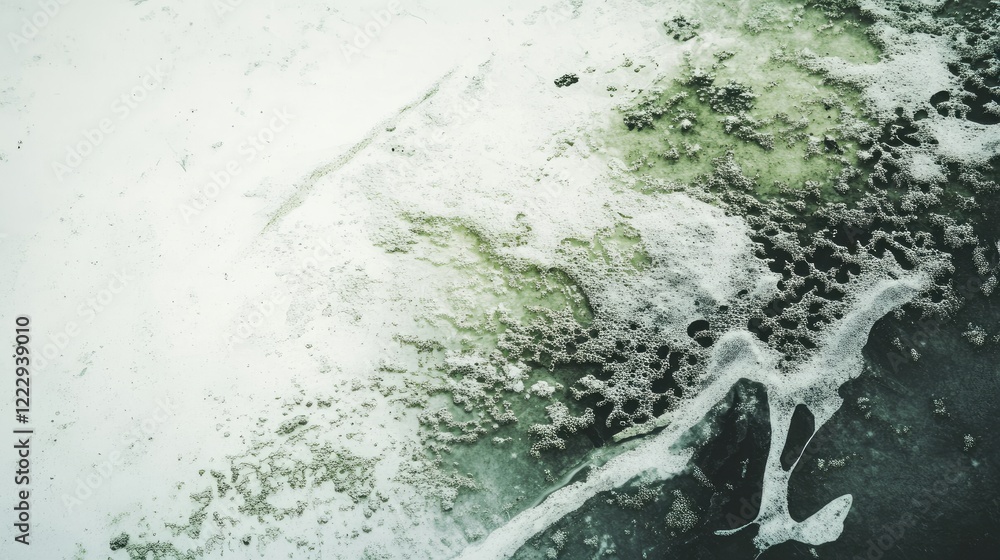 Poster snow algae microalgae detail under microscope with blank space for text in scientific research and e