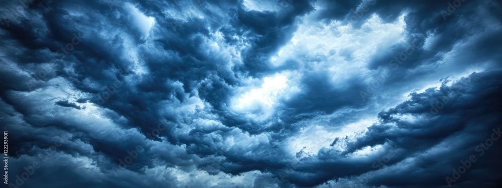 Poster stormy dramatic cloudscape with deep blue tones and empty space for text or design elements in a moo