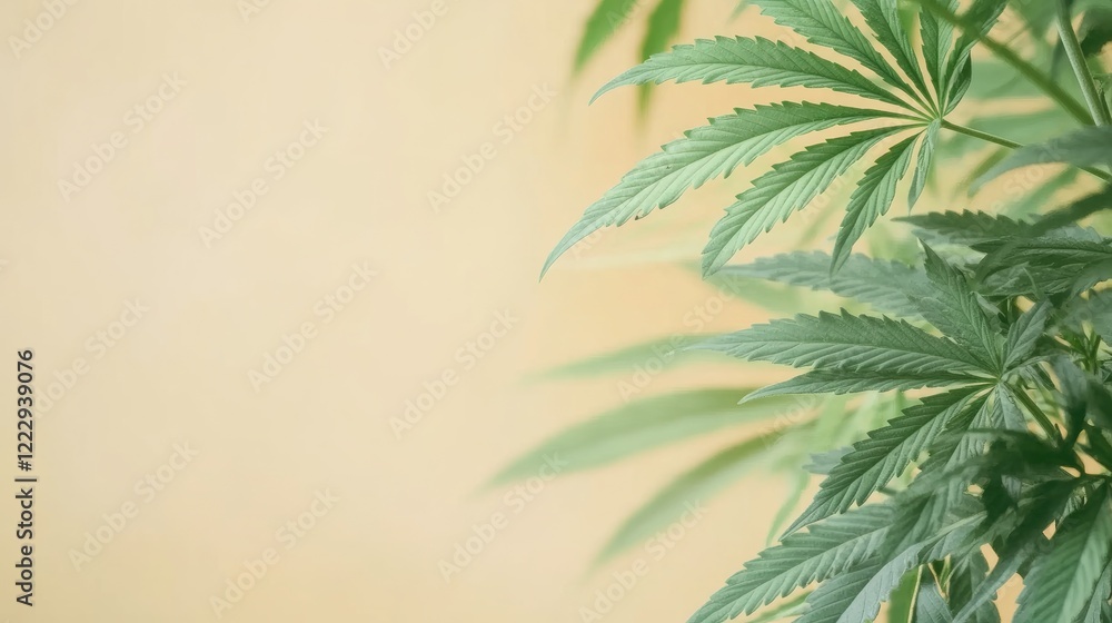 Aufkleber close up of vibrant cannabis sativa leaves with soft background and ample space for text or design e
