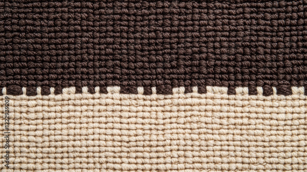 Poster close up of textured chocolate brown and beige fabric with loops creating a decorative pattern and s