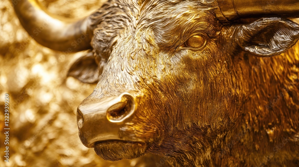 Aufkleber close-up of a golden aurochs head showcasing intricate details with ample empty space for text or gr