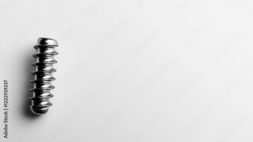 Poster close-up of a philips screw resting on a minimalist white background with ample empty space for over