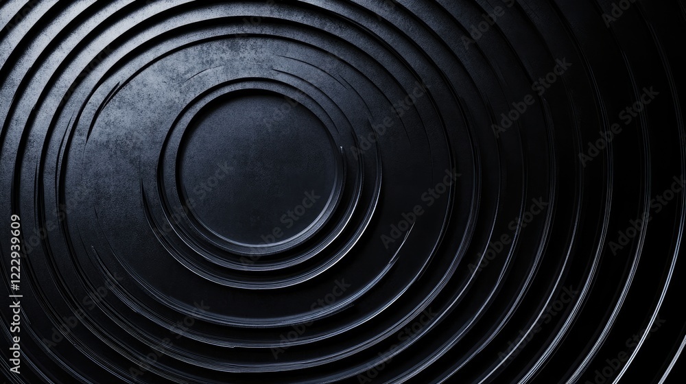 Fototapete Circular machinery backdrop with textured lines creating depth and ample blank space for customizable text or design elements.