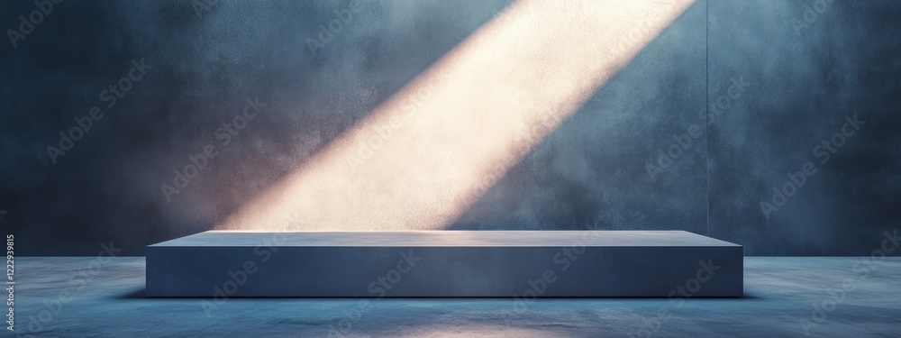 Poster dramatic spotlight illuminating a pristine platform with empty space for text ideal for presentation