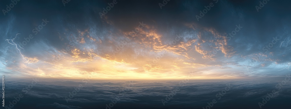 Aufkleber dramatic nighttime sky with stormy clouds and lightning showcasing vibrant colors and empty space fo