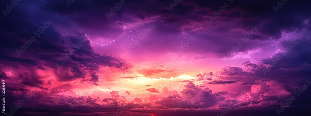 Aufkleber dramatic purple sunset sky with lightning clouds vibrant colors and empty space for text or design u