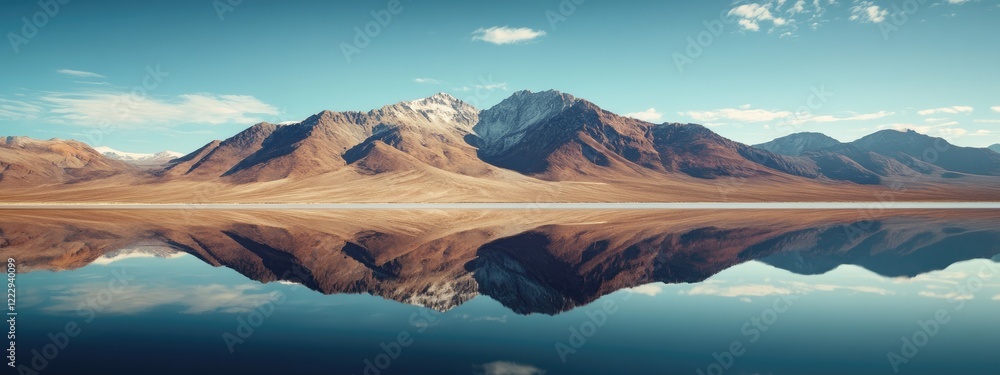 Aufkleber stunning mountain range reflected in tranquil lake waters with vast empty space perfect for text ove