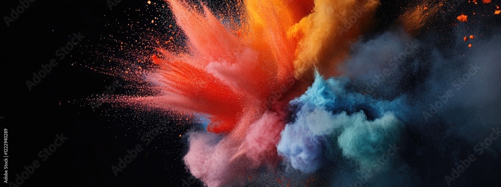 Poster vivid color explosion on a dark backdrop creating dynamic splashes with space for text or creative d
