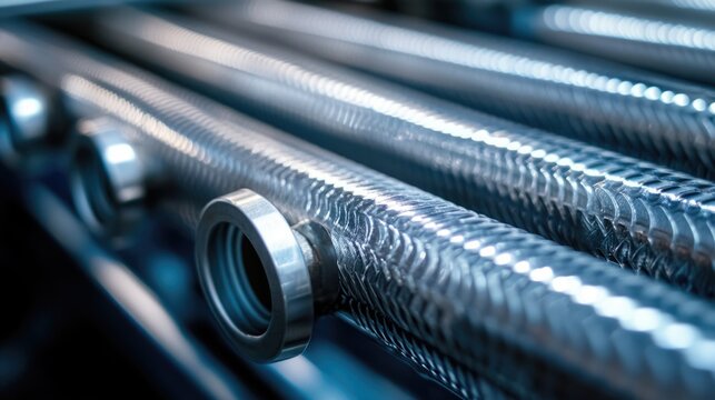 Close-up of a heat pump exchanger featuring elaborate coils and cooling fins with ample blank space for customizable text elements