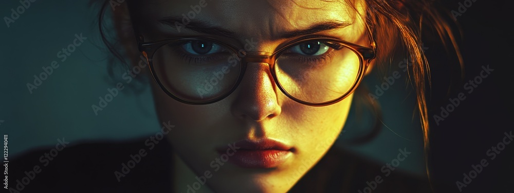 Poster intense portrait with dramatic lighting and artistic editing featuring thoughtful expression and gen