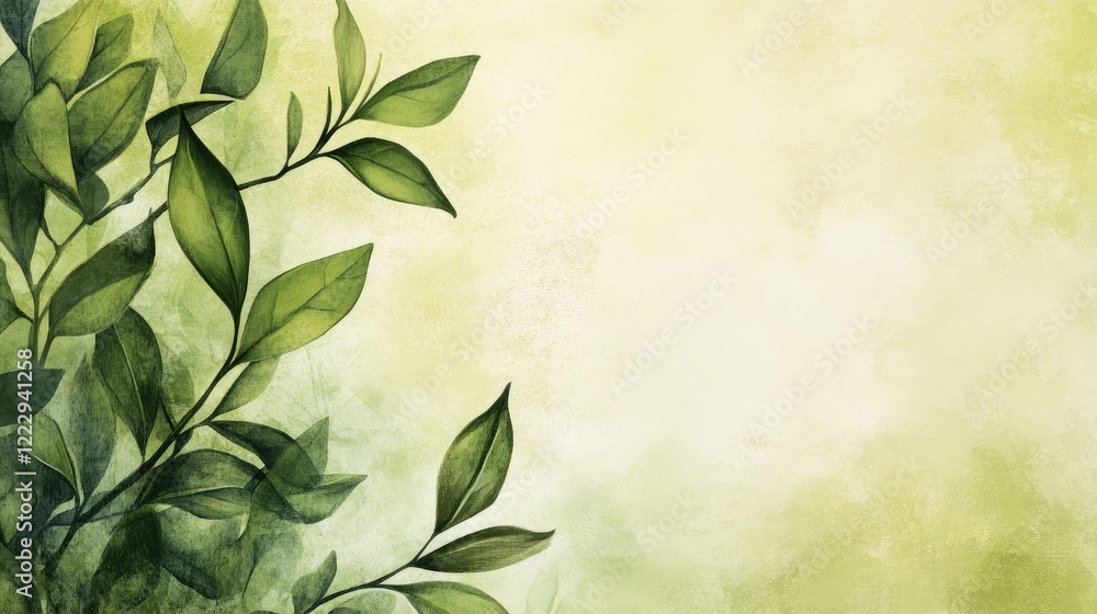 Poster green tea leaves on a soft textured background symbolizing nature and agriculture with ample space f