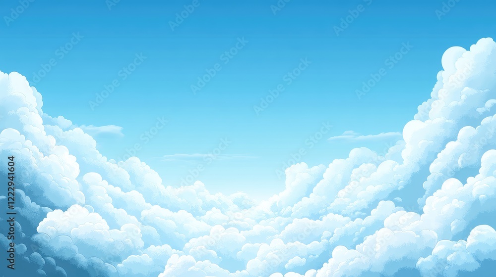 Poster vibrant blue sky with fluffy white clouds creating ample space for text or graphic overlays ideal fo