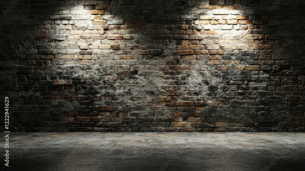 Poster aged brick wall texture with plaster and dramatic lighting creating an ideal background for text or 