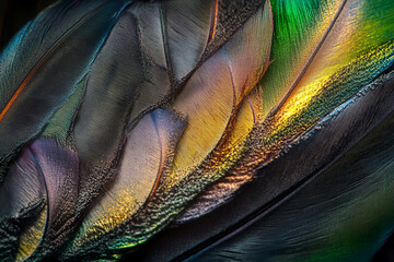 Close-up of colorful parrot feathers
