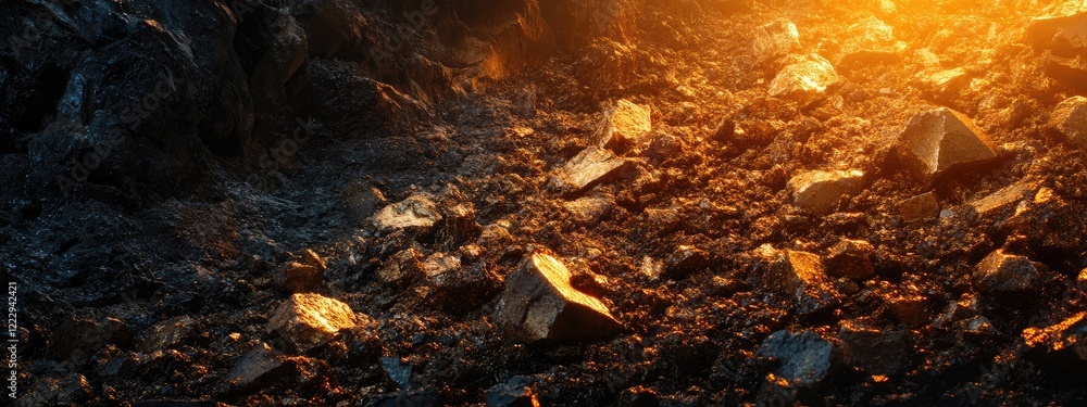 Aufkleber dramatic golden ore textures illuminated by warm light with ample space for text and creative design