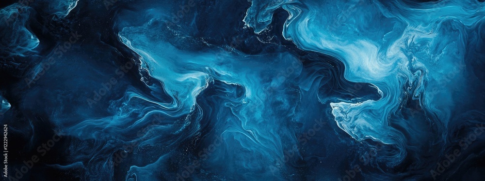 Poster dramatic dark blue fluid background with abstract shapes and empty space for text overlay