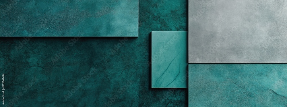 Poster abstract teal and grey background with geometric shapes and open space for text or branding in moder
