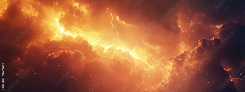 Aufkleber dramatic lightning strikes illuminating fiery sky with vast empty space for text or graphics