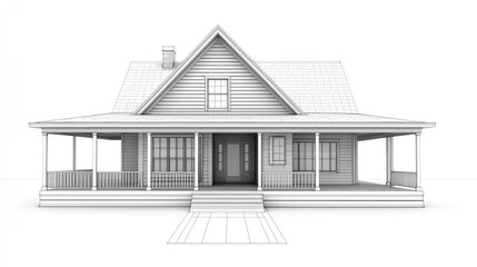 House blueprint illustration featuring a classic design with porch and empty space for customizable text or details.