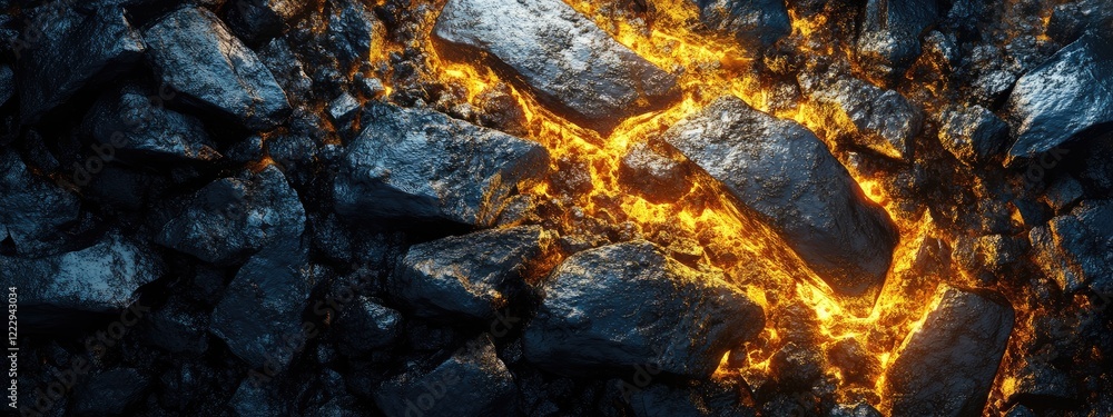 Poster illuminated dark gold ore with striking textures and colors creating a dramatic background for text 
