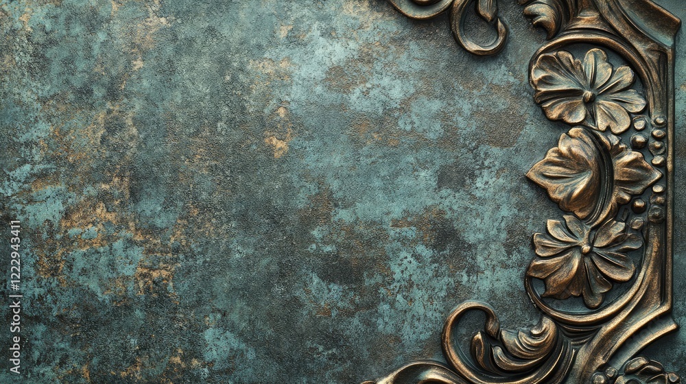 Poster Antique Bronze Relief Texture with Decorative Elements and Space for Custom Text or Graphics