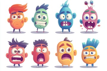 Obraz premium Colorful Cartoon Characters Displaying a Range of Emotions and Expressions
