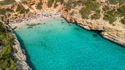 Aerial view of the Calo des Moro bay in Mallorca, Spain